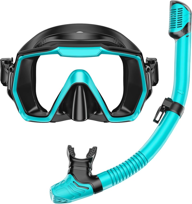 Honlanor Snorkel Set Adults Snorkeling Gear Anti-Leak and Anti-Fog Tempered Glass Lens Panoramic View Swim Mask Dry Top Snorkel Kit for Snorkeling Scuba Diving Swimming Travel with Carry Bag - Image 1